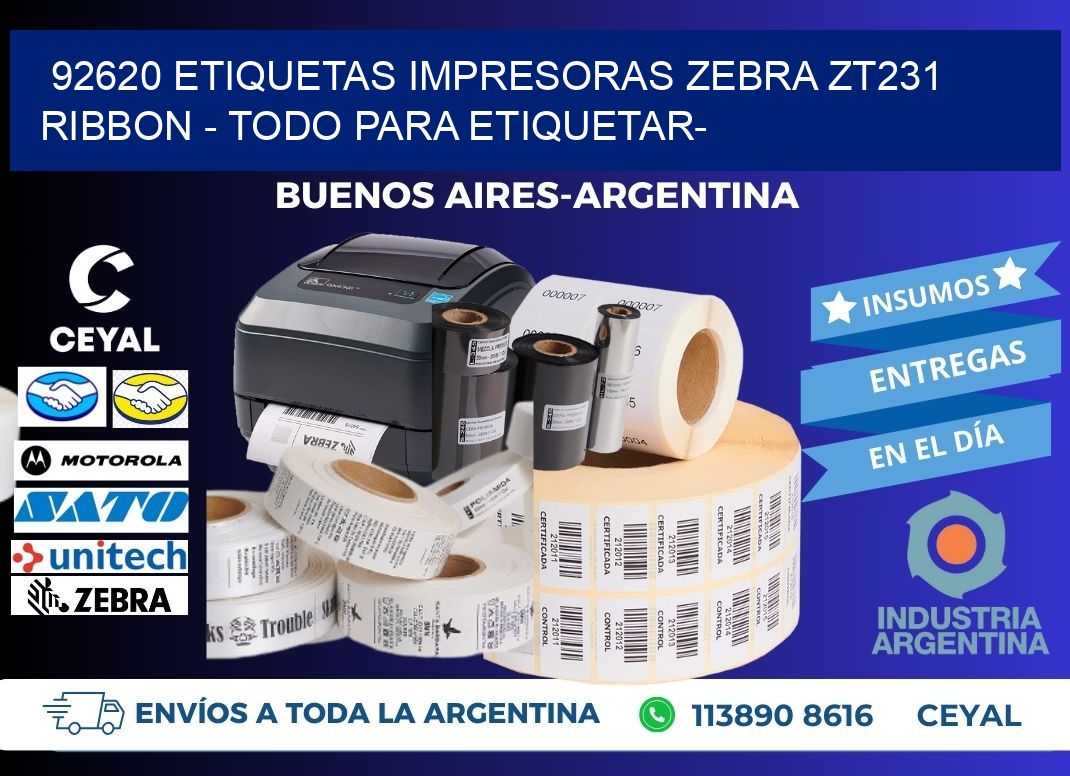92620 etiquetas impresoras zebra zt231 ribbon - Todo para Etiquetar-