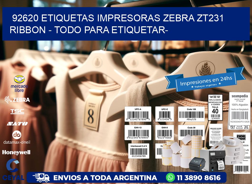 92620 etiquetas impresoras zebra zt231 ribbon - Todo para Etiquetar-
