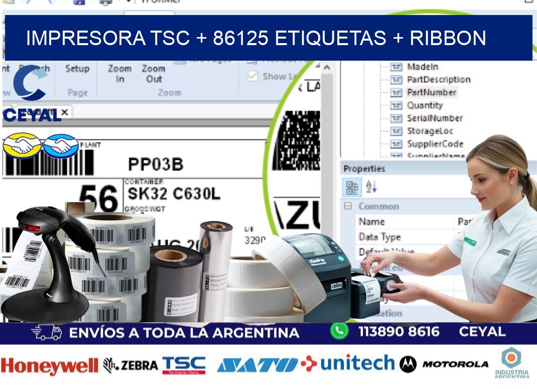 impresora TSC + 86125 etiquetas + ribbon