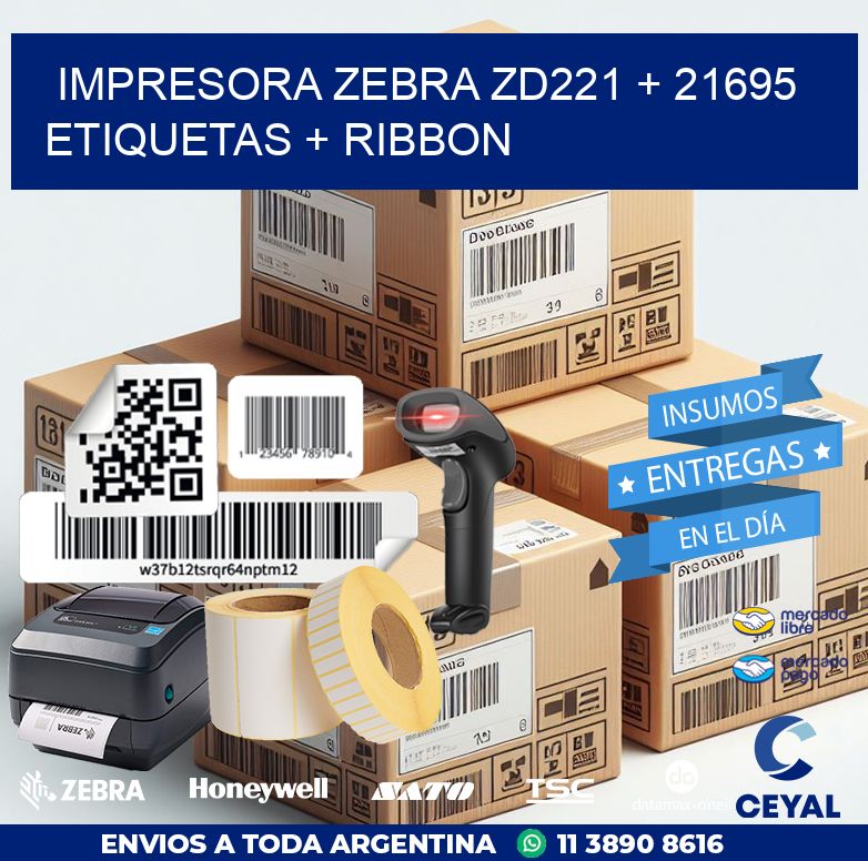 impresora zebra zd221 + 21695 etiquetas + ribbon