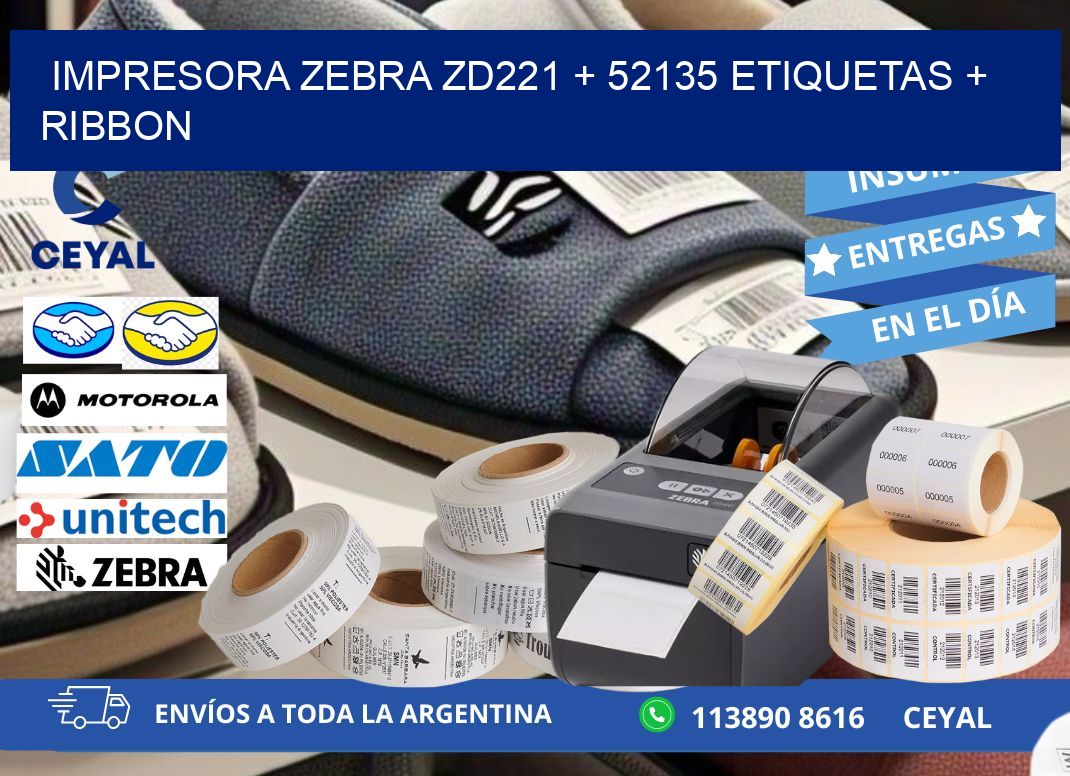 impresora zebra zd221 + 52135 etiquetas + ribbon