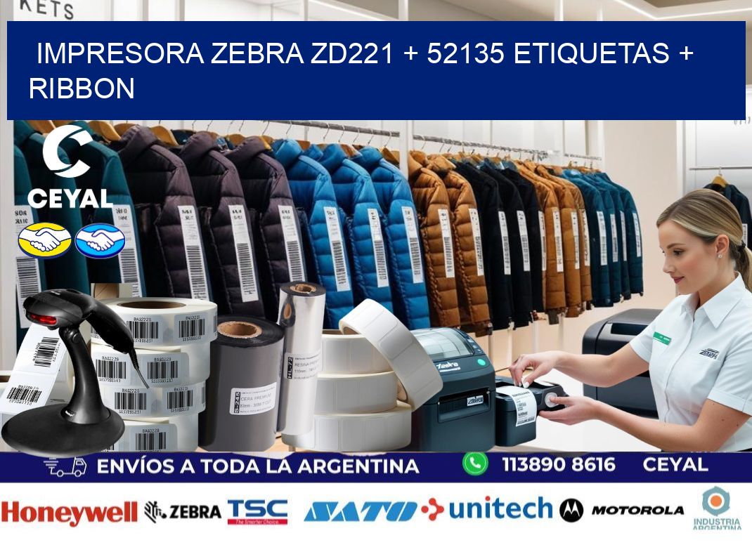 impresora zebra zd221 + 52135 etiquetas + ribbon