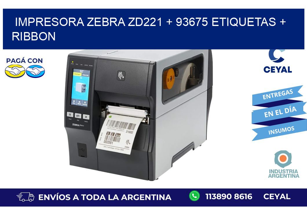 impresora zebra zd221 + 93675 etiquetas + ribbon