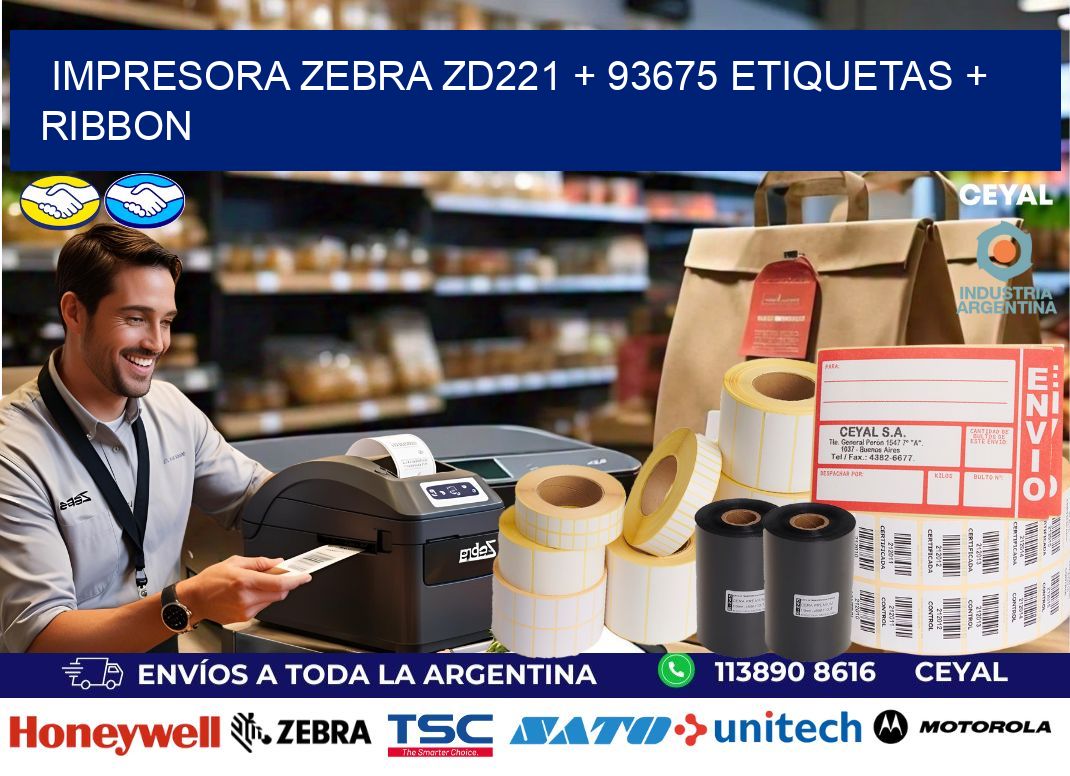 impresora zebra zd221 + 93675 etiquetas + ribbon