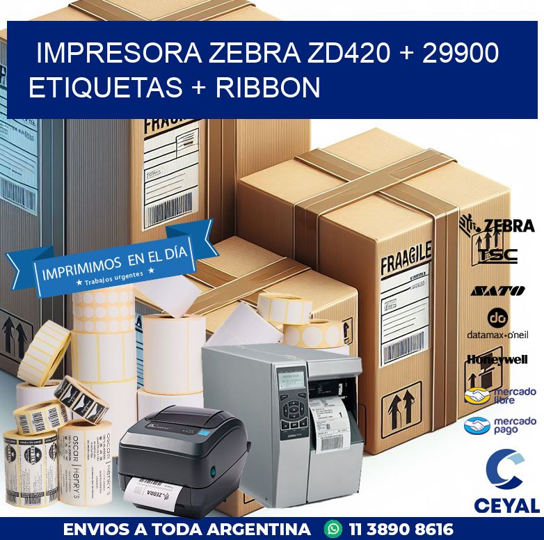 impresora zebra zd420 + 29900 etiquetas + ribbon