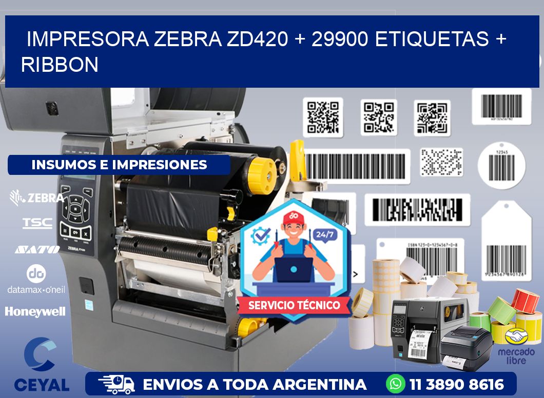 impresora zebra zd420 + 29900 etiquetas + ribbon
