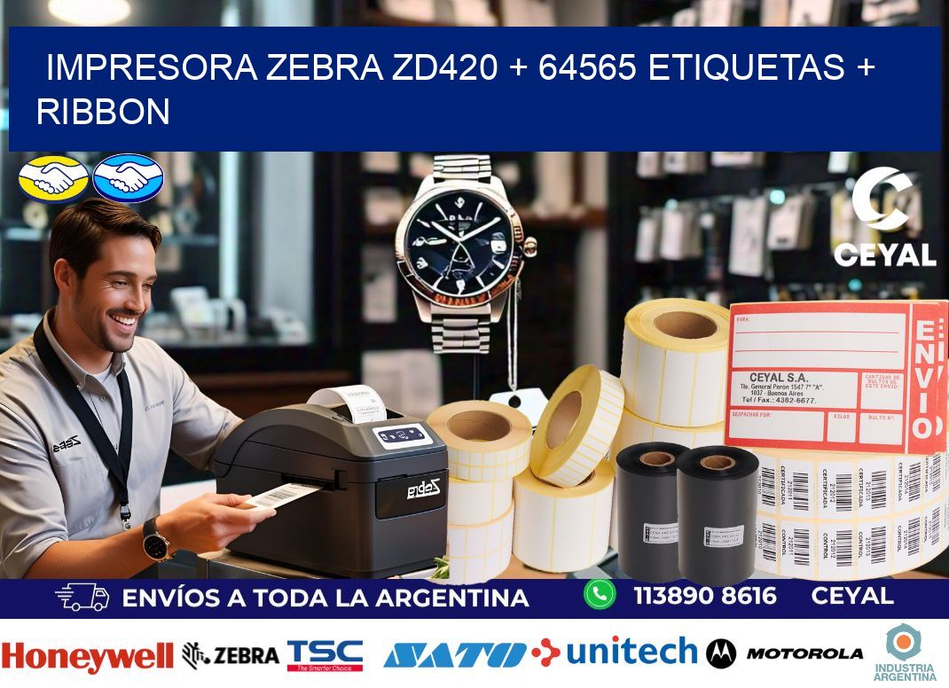 impresora zebra zd420 + 64565 etiquetas + ribbon