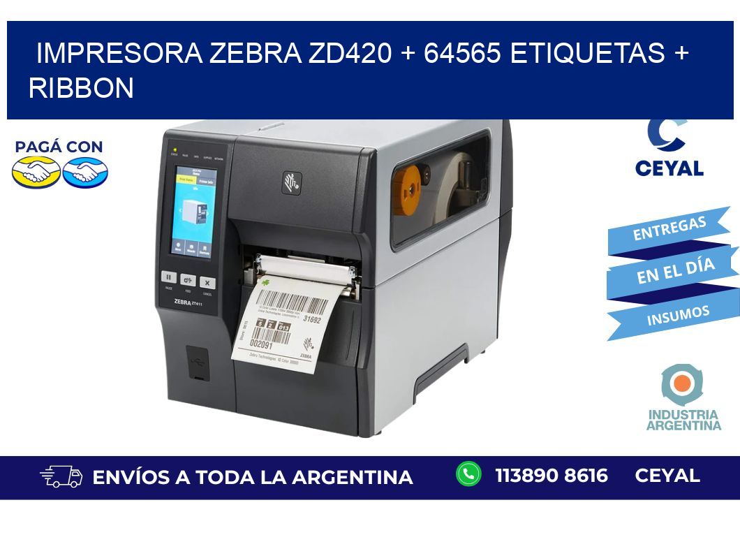 impresora zebra zd420 + 64565 etiquetas + ribbon