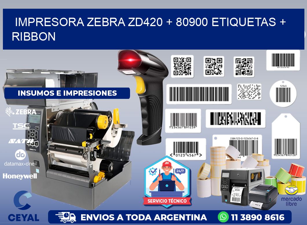 impresora zebra zd420 + 80900 etiquetas + ribbon