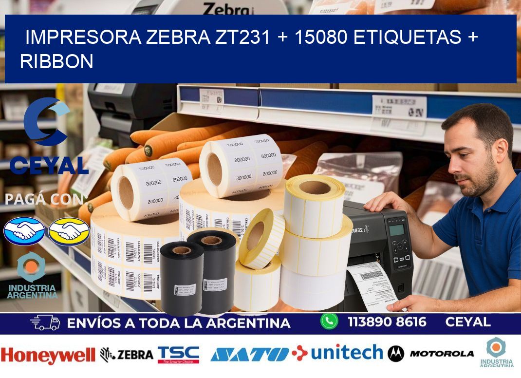 impresora zebra zt231 + 15080 etiquetas + ribbon
