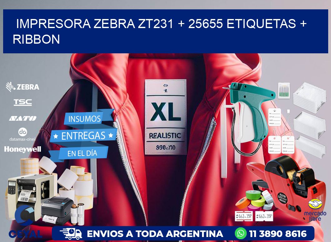 impresora zebra zt231 + 25655 etiquetas + ribbon