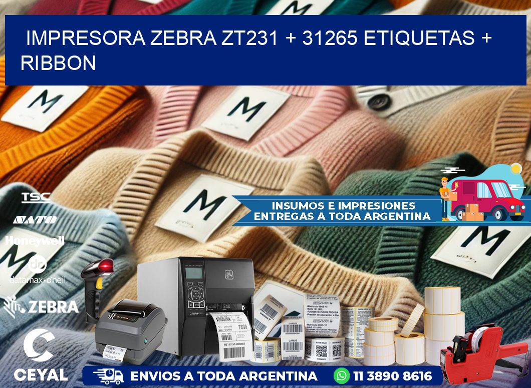 impresora zebra zt231 + 31265 etiquetas + ribbon