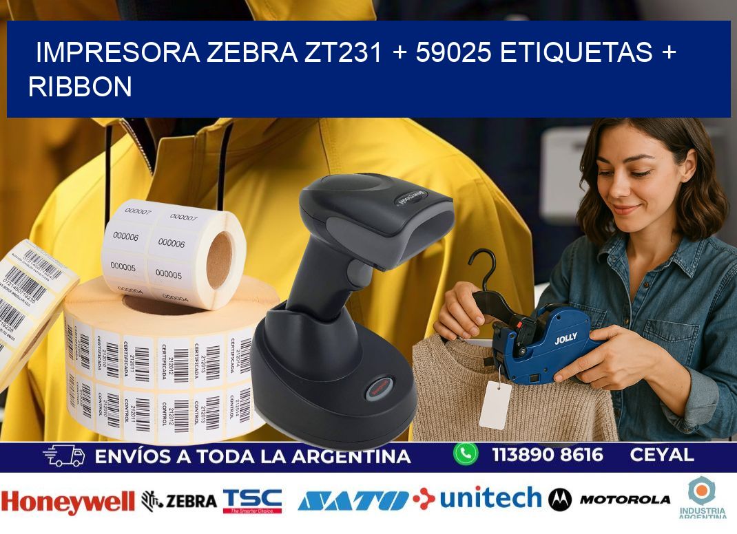 impresora zebra zt231 + 59025 etiquetas + ribbon