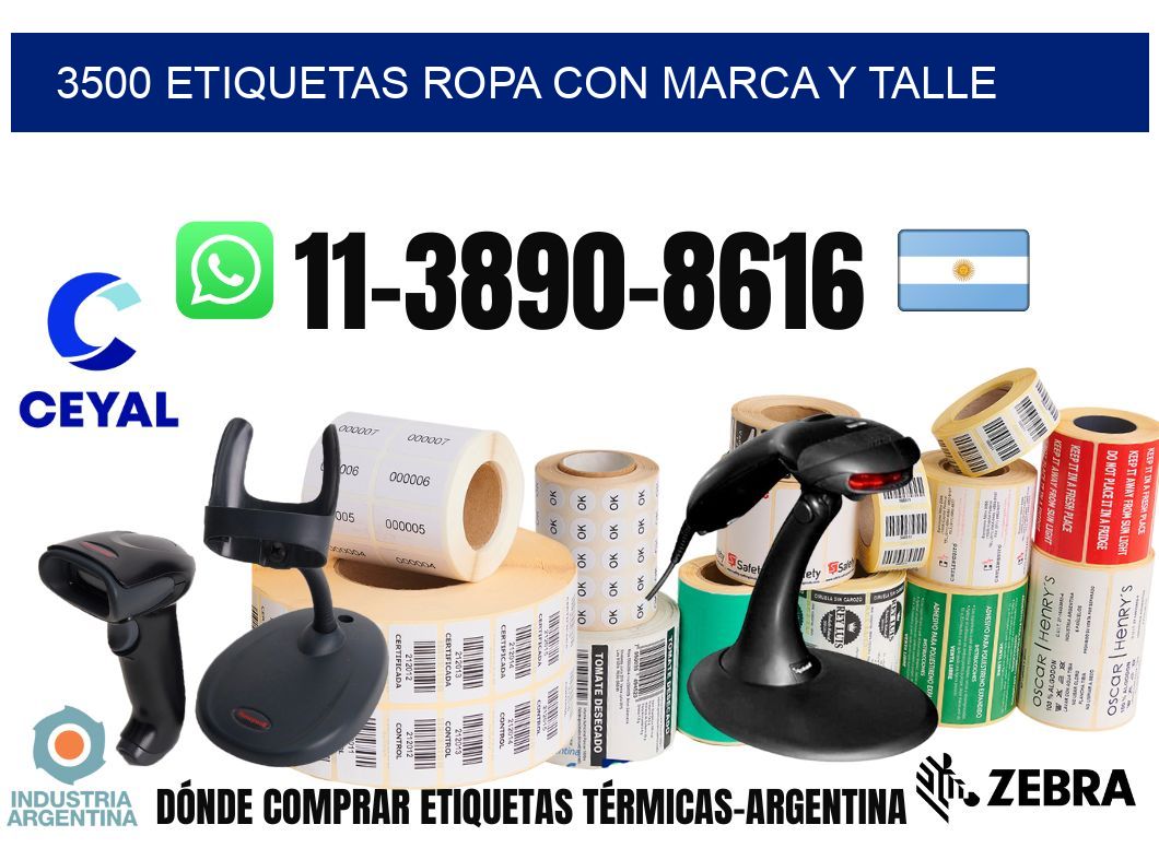 3500 Etiquetas ropa con marca y talle