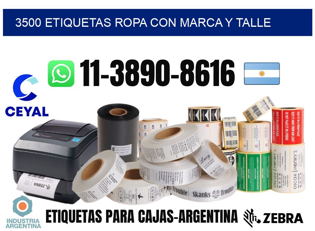 3500 Etiquetas ropa con marca y talle