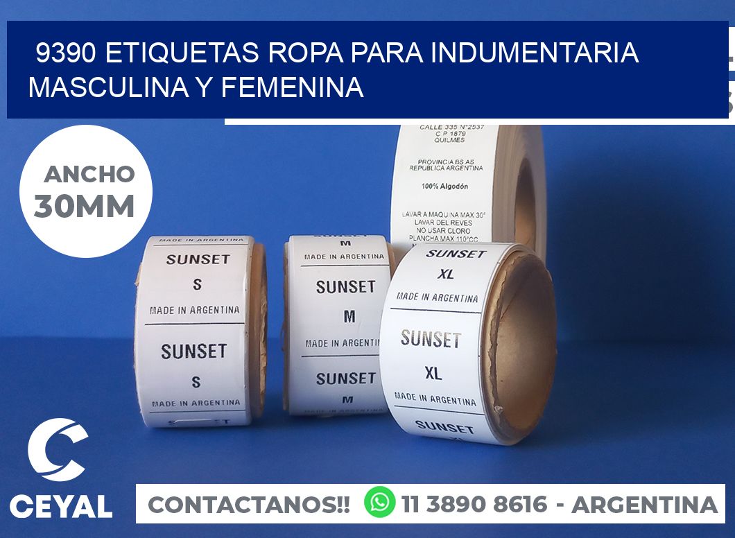 9390 Etiquetas ropa para indumentaria masculina y femenina