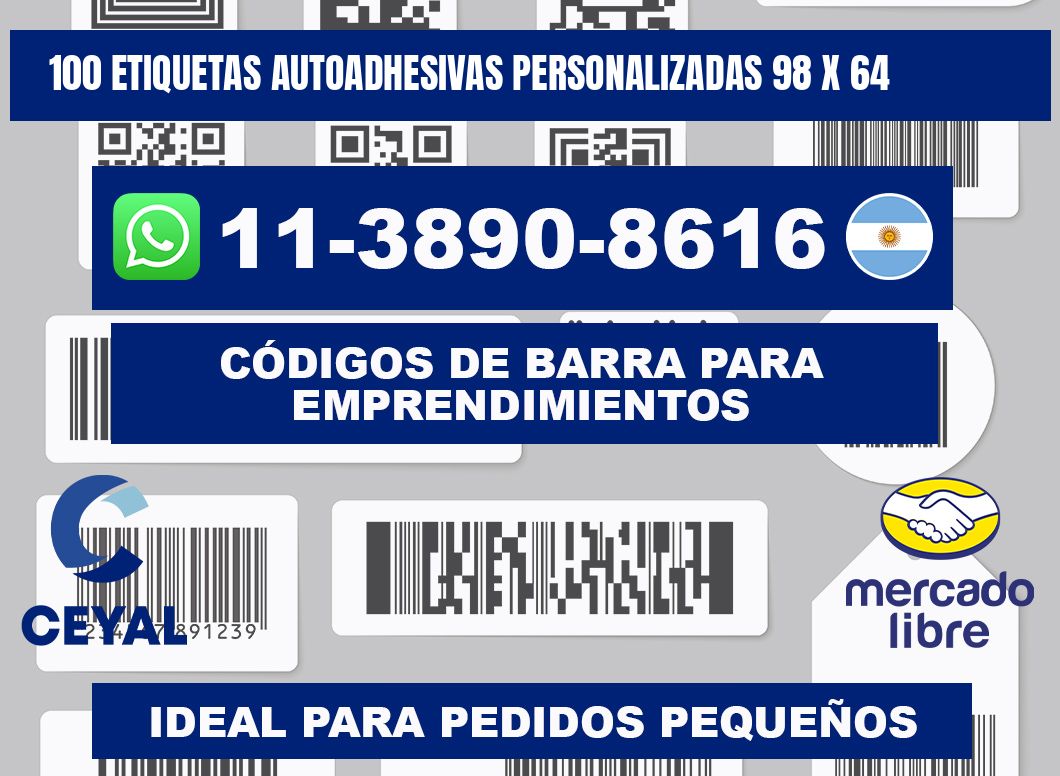 100 Etiquetas autoadhesivas personalizadas 98 x 64