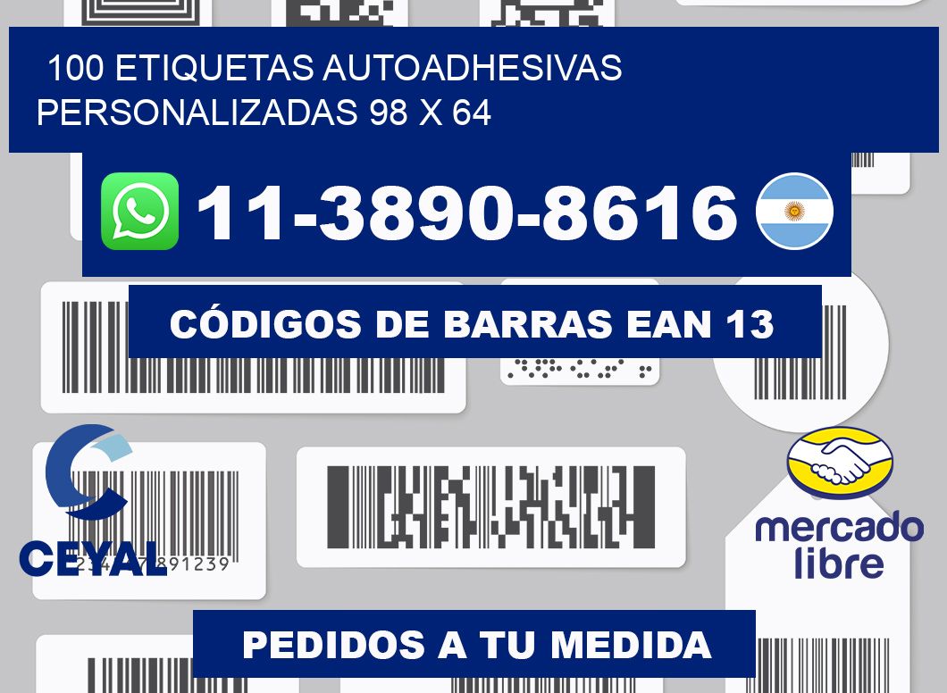 100 Etiquetas autoadhesivas personalizadas 98 x 64