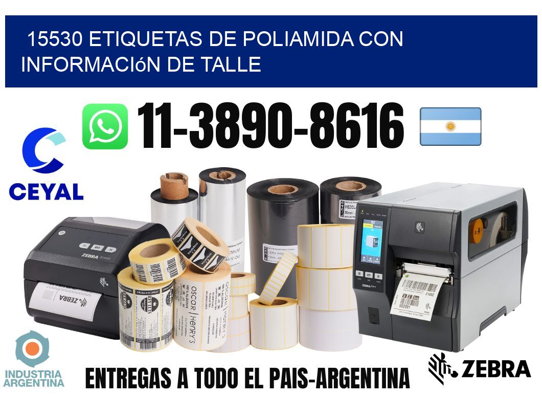 15530 Etiquetas de poliamida con información de talle