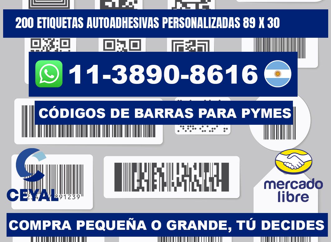 200 Etiquetas autoadhesivas personalizadas 89 x 30