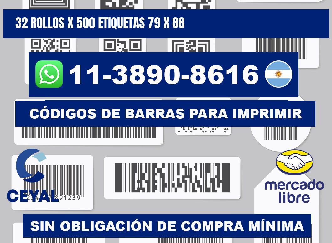 32 rollos x 500 etiquetas 79 x 88