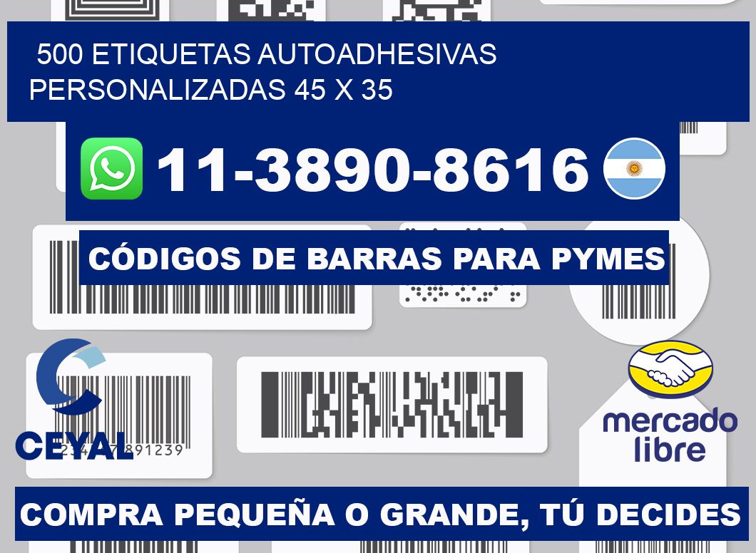 500 Etiquetas autoadhesivas personalizadas 45 x 35
