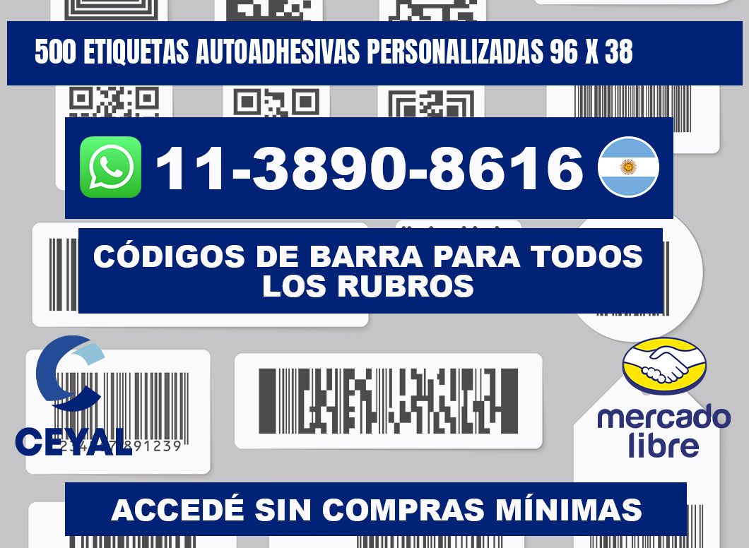500 Etiquetas autoadhesivas personalizadas 96 x 38