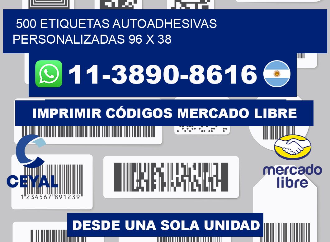 500 Etiquetas autoadhesivas personalizadas 96 x 38
