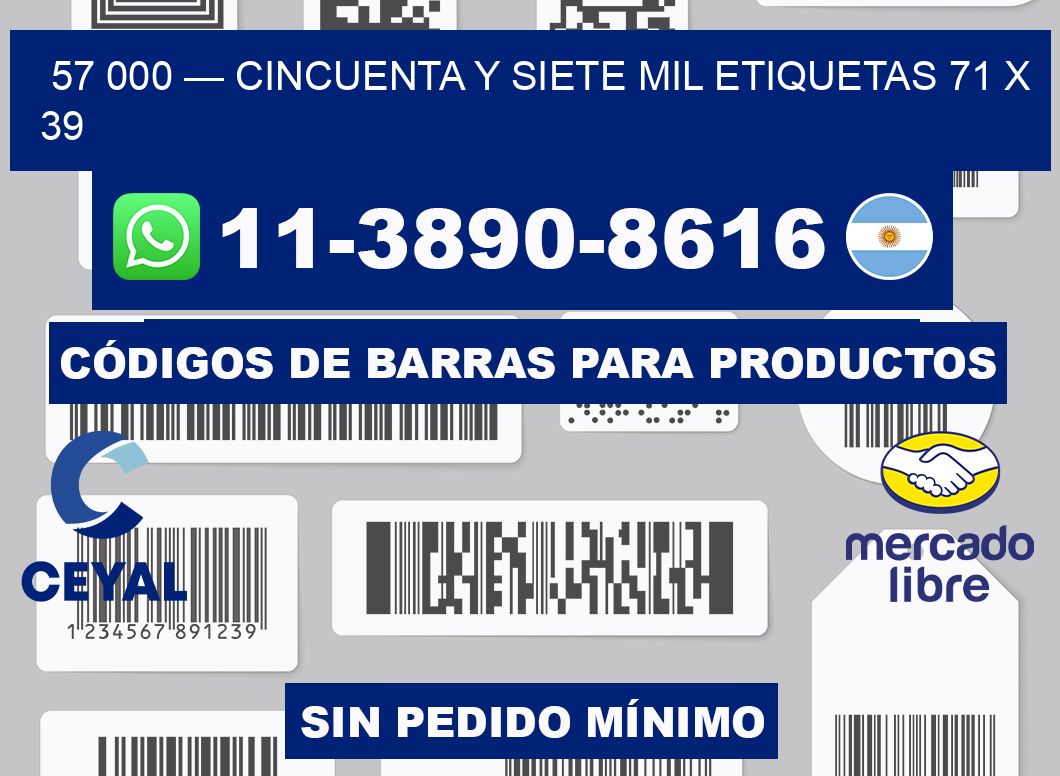 57 000 — cincuenta y siete mil etiquetas 71 x 39
