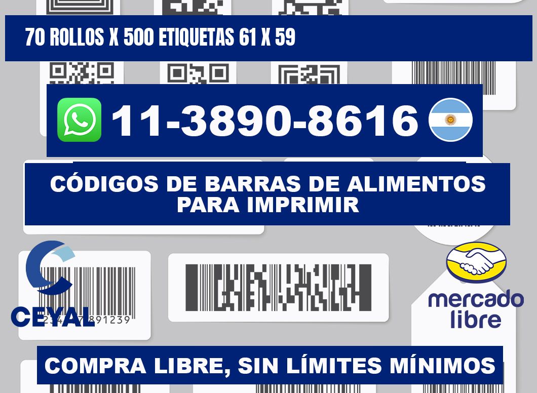 70 rollos x 500 etiquetas 61 x 59