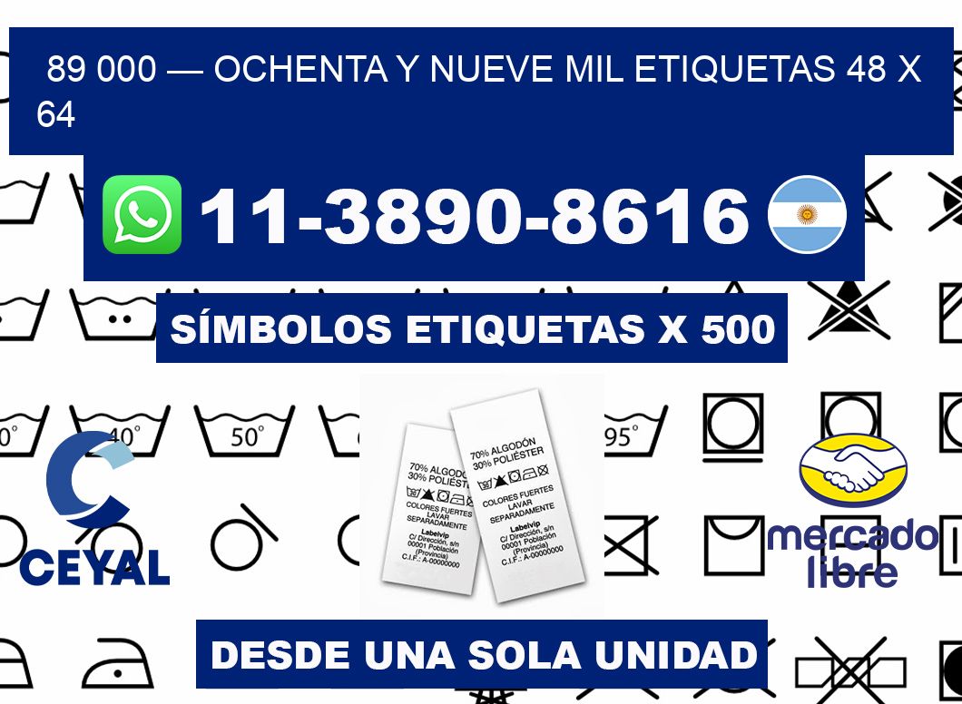 89 000 — ochenta y nueve mil etiquetas 48 x 64