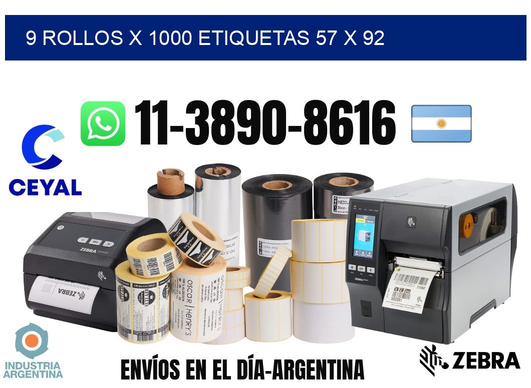 9 rollos x 1000 etiquetas 57 x 92