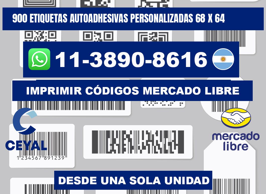 900 Etiquetas autoadhesivas personalizadas 68 x 64