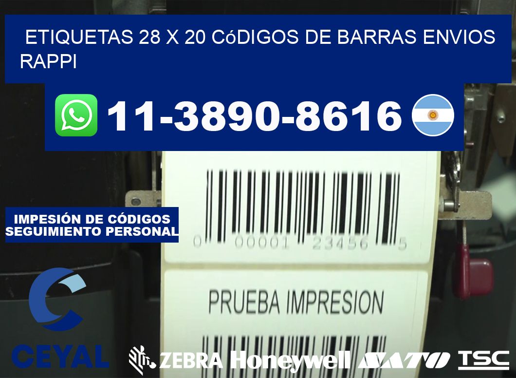 etiquetas 28 x 20 códigos de barras envios rappi