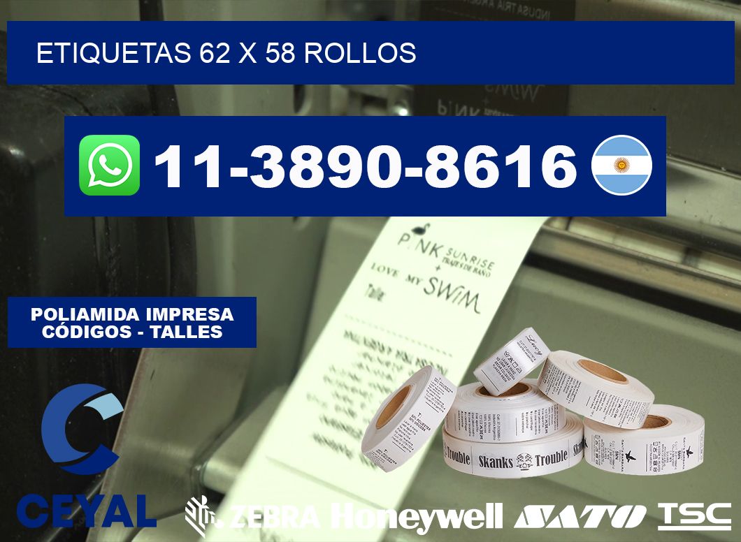 etiquetas 62 x 58 rollos