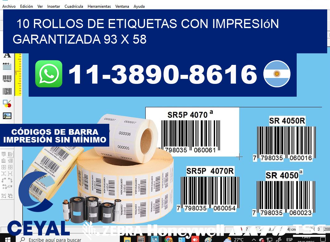 10 rollos de etiquetas con impresión garantizada 93 x 58