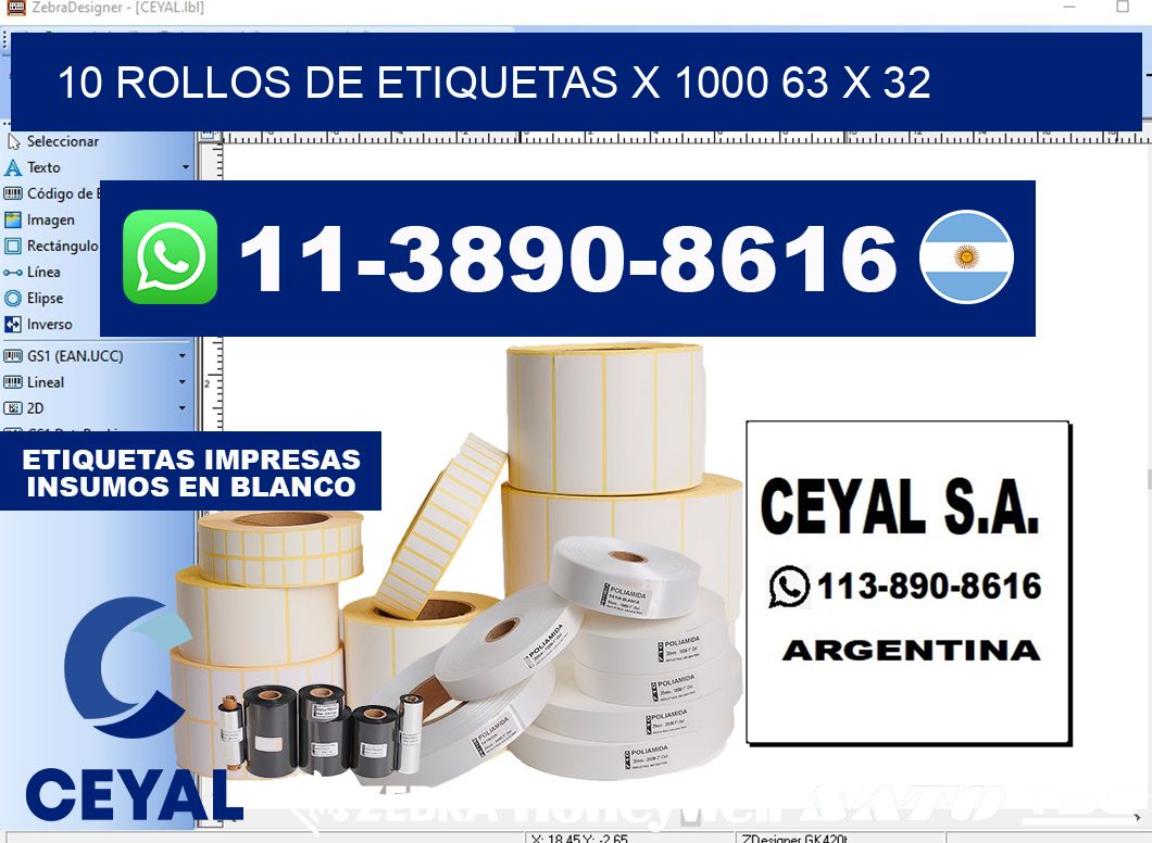 10 rollos de etiquetas x 1000 63 x 32