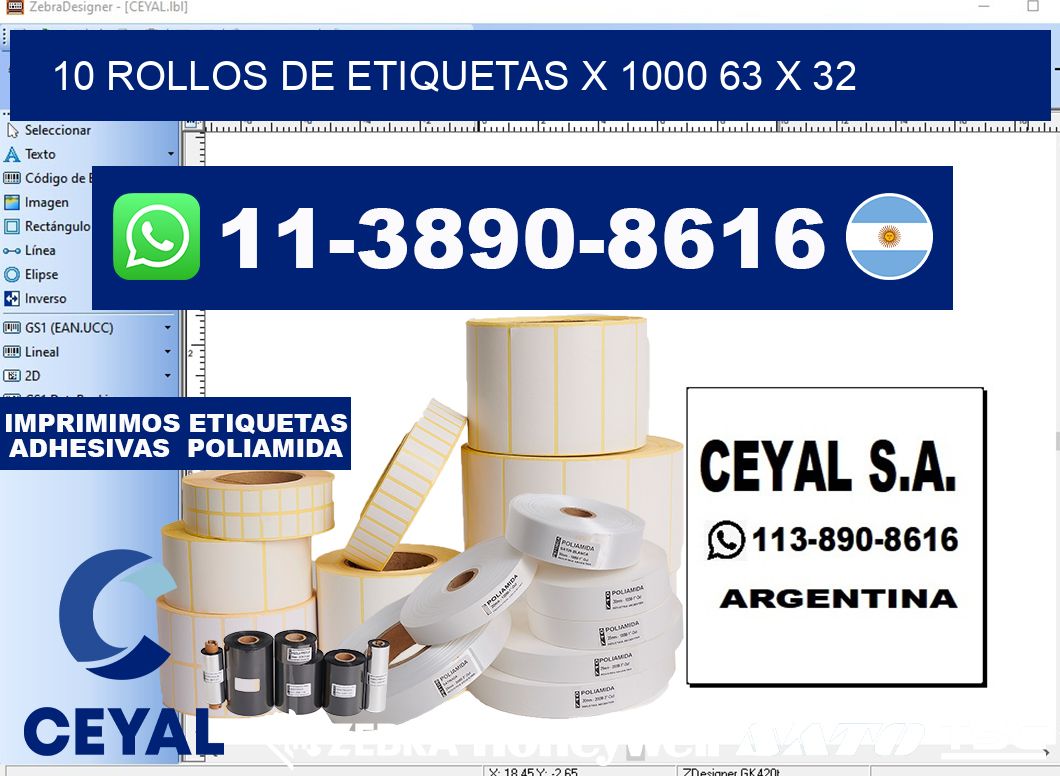 10 rollos de etiquetas x 1000 63 x 32