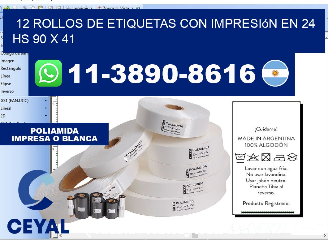 12 rollos de etiquetas con impresión en 24 hs 90 x 41