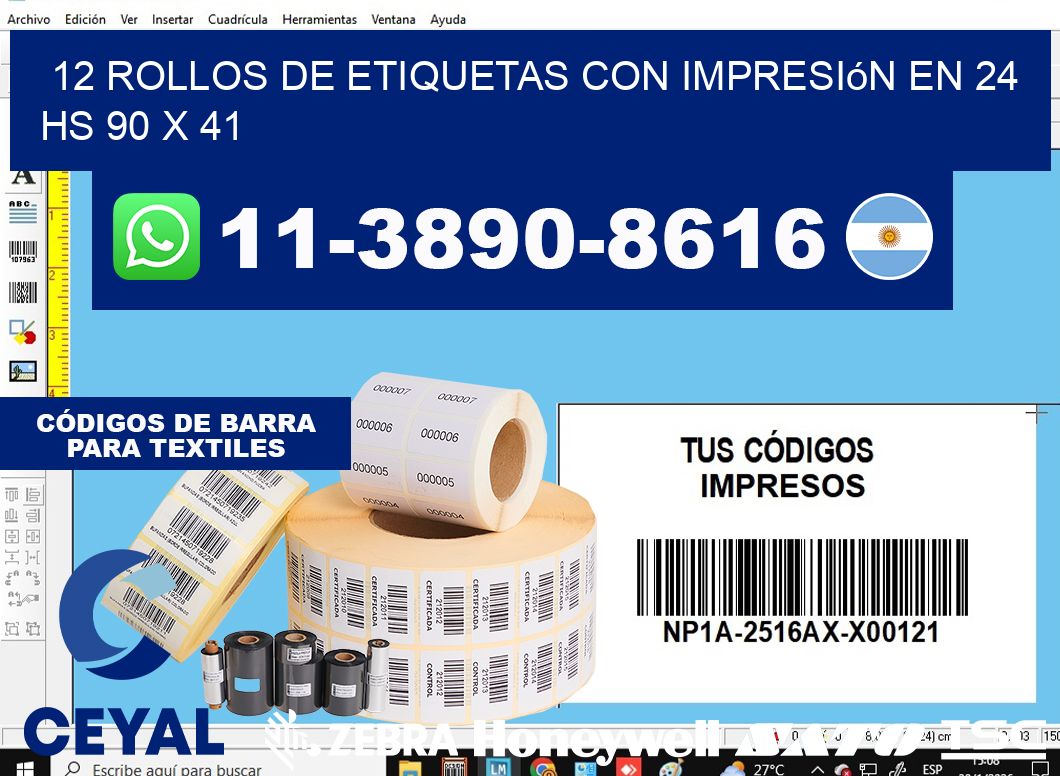 12 rollos de etiquetas con impresión en 24 hs 90 x 41