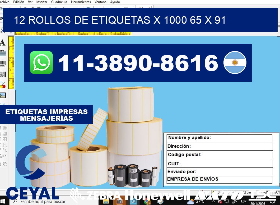 12 rollos de etiquetas x 1000 65 x 91