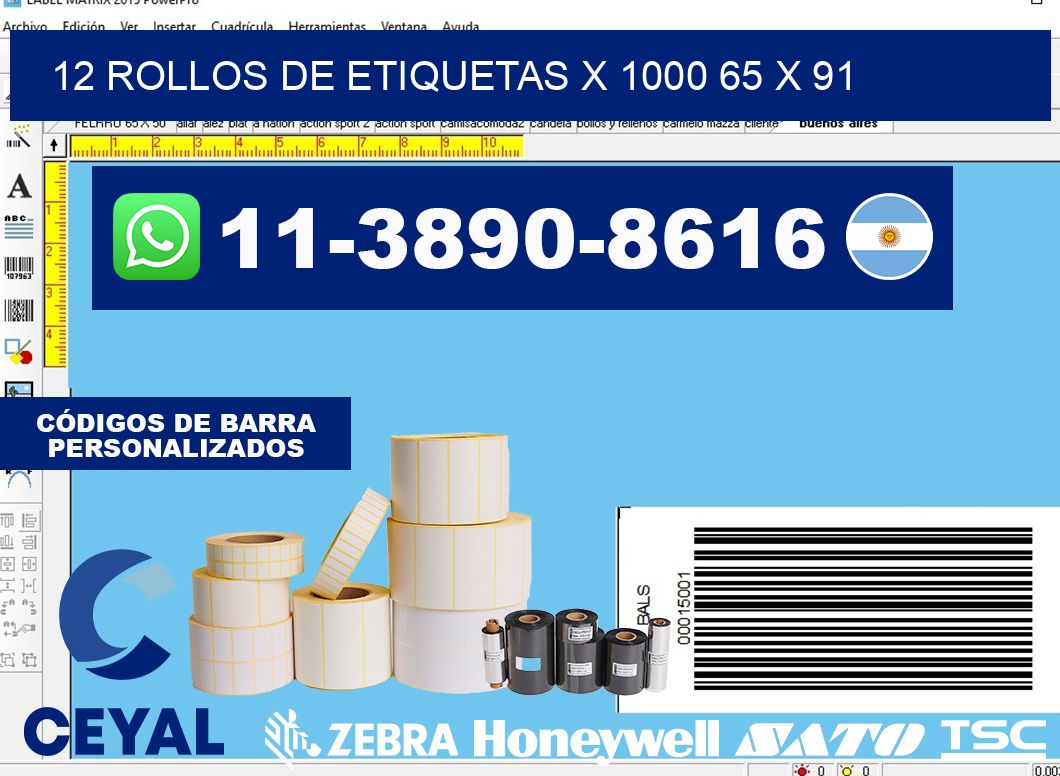 12 rollos de etiquetas x 1000 65 x 91