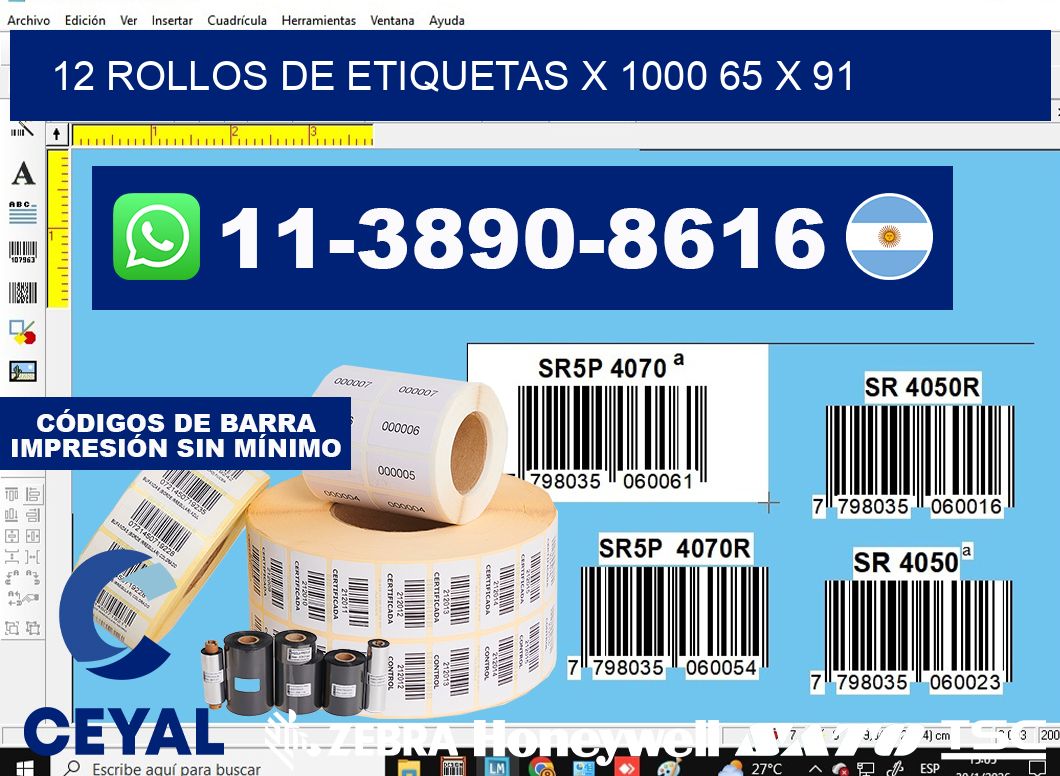12 rollos de etiquetas x 1000 65 x 91