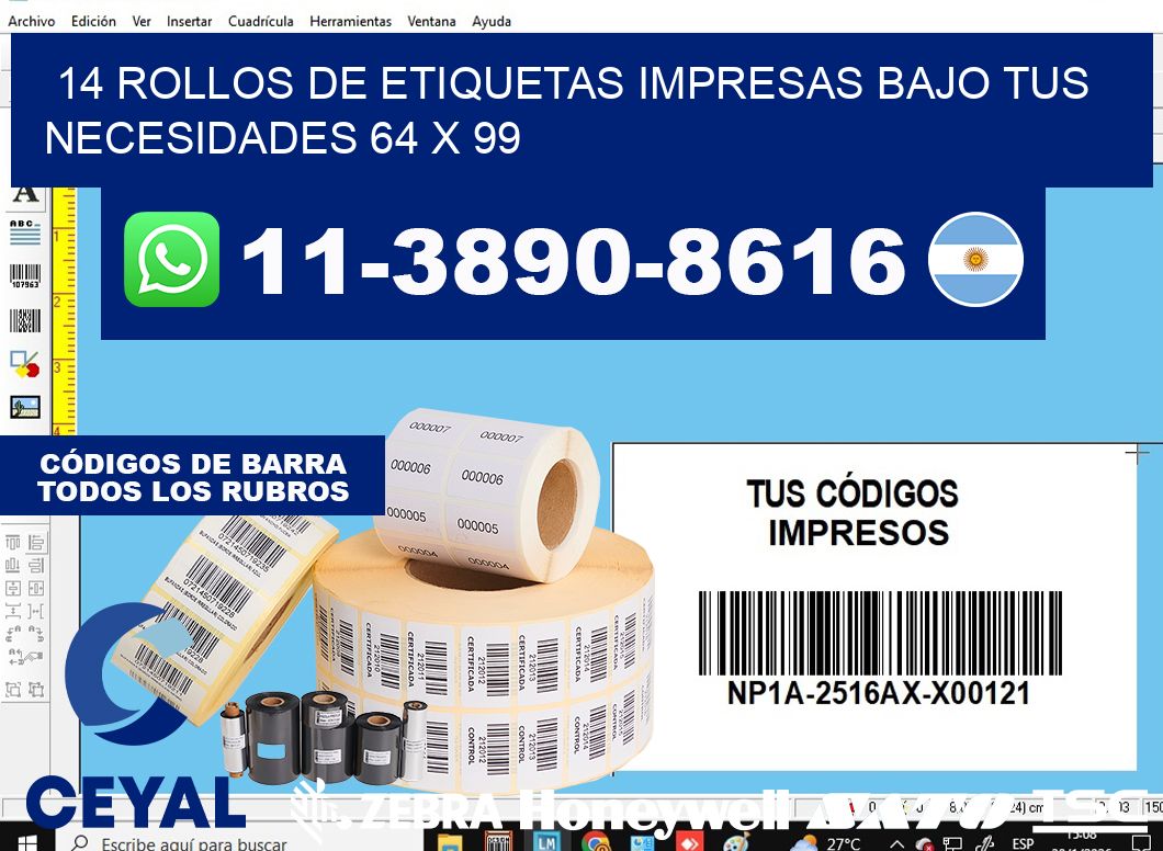 14 rollos de etiquetas impresas bajo tus necesidades 64 x 99