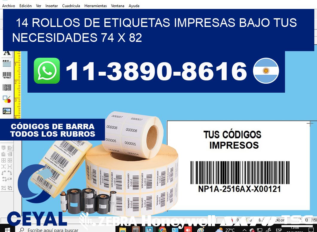 14 rollos de etiquetas impresas bajo tus necesidades 74 x 82