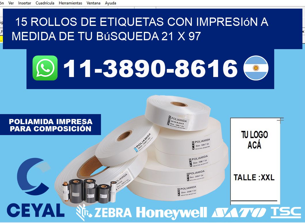 15 rollos de etiquetas con impresión a medida de tu búsqueda 21 x 97