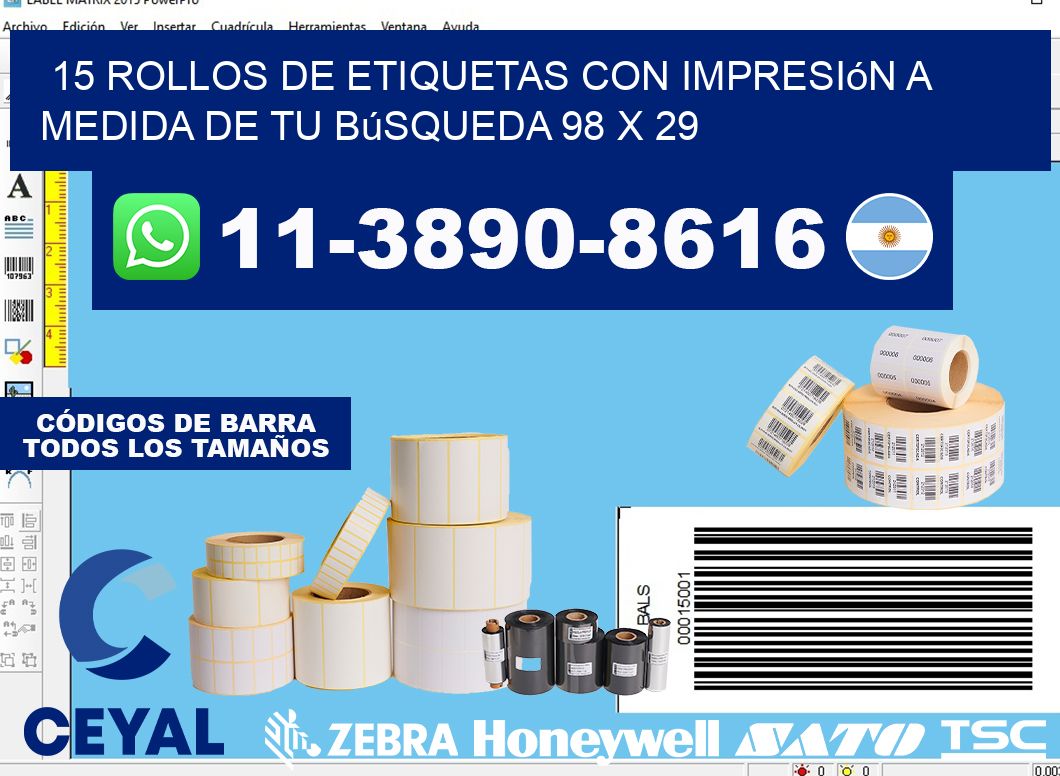 15 rollos de etiquetas con impresión a medida de tu búsqueda 98 x 29