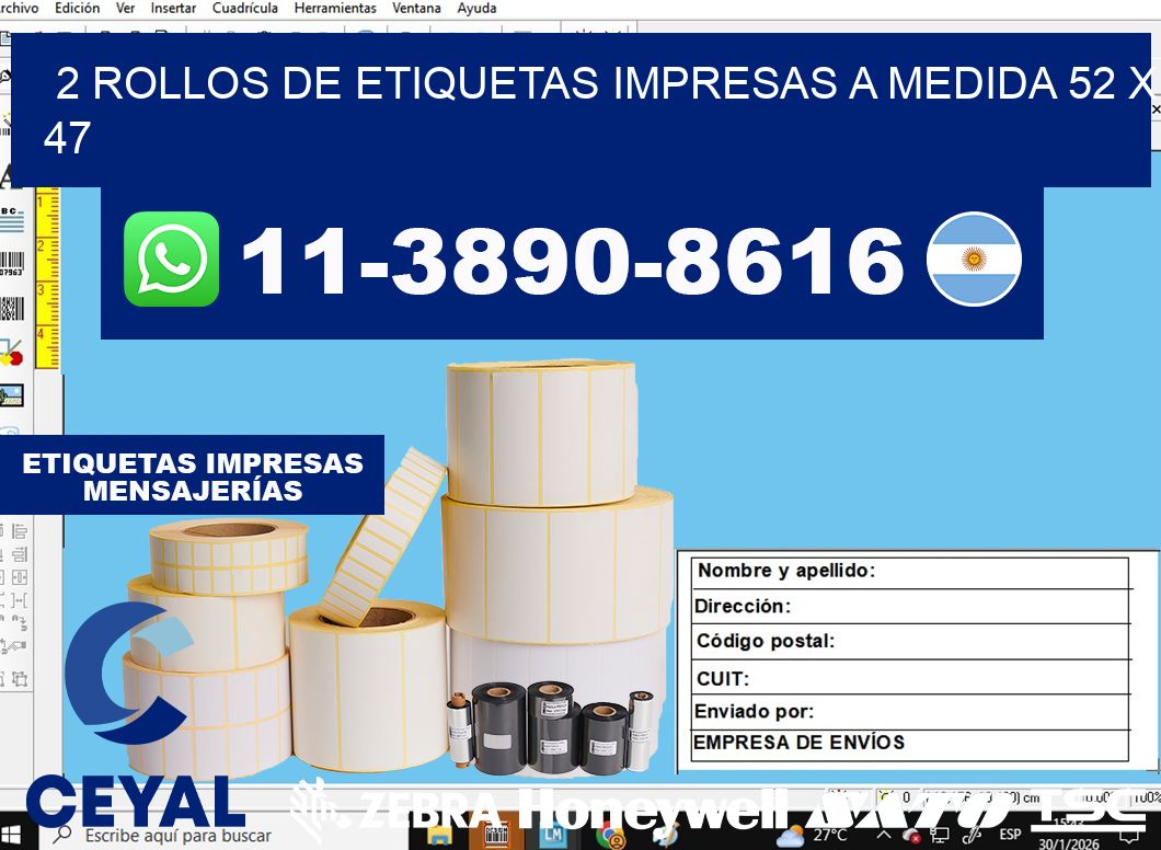 2 rollos de etiquetas impresas a medida 52 x 47