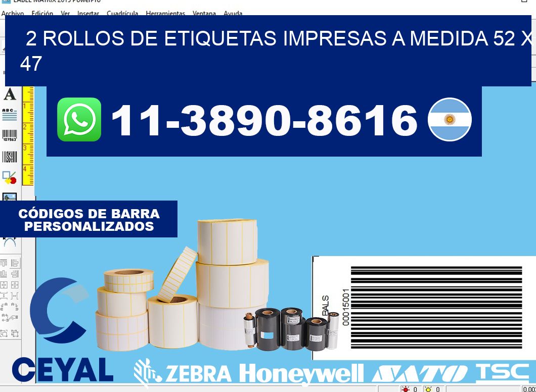 2 rollos de etiquetas impresas a medida 52 x 47
