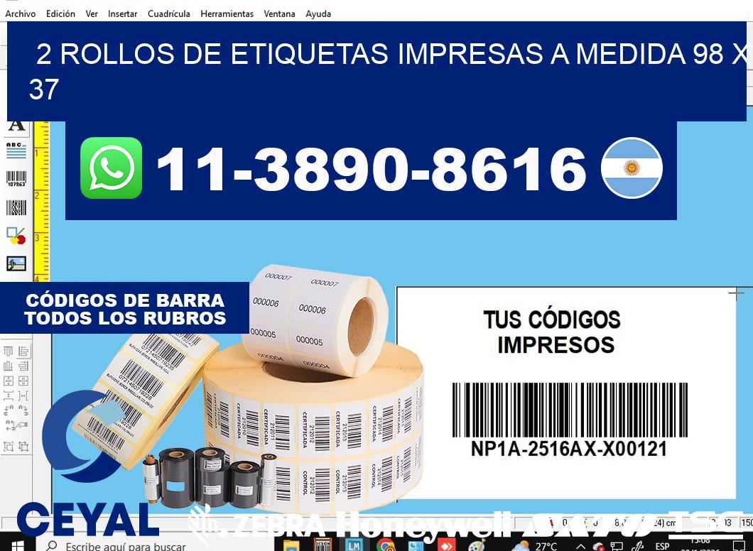 2 rollos de etiquetas impresas a medida 98 x 37